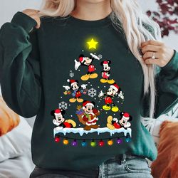 disney santa mickey mouse christmas tree and lights shirt, mickey and friends christmas group tee, mickeys very merry ch