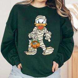 donald duck mummy with pumpkin basket halloween costume shirt, mickeys not so scary party gifts, disney trick or treat s