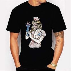 silent blink t-shirt men&8217s horror  cotton fashion print personality hip hop casual loose short sleeve