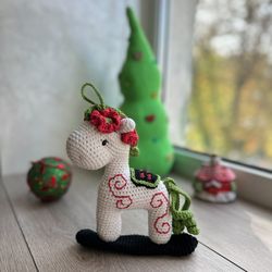 Rocking Horse  Christmas Tree Decorations, Handmade crochet horse toy, crochet amigurumi horse, Christmas gifts