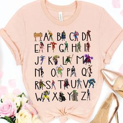marvel and dc alphabet characters from a to z shirt, disney teacher tshirt, marvel teacher appreciation, disney kinderga