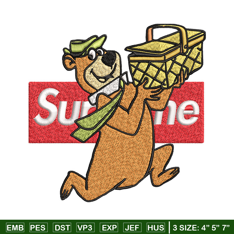 Yogi Bear Supreme Embroidery design, Yogi Bear Embroidery, cartoon design, logo shirt, Embroidery File, Instant download.jpg