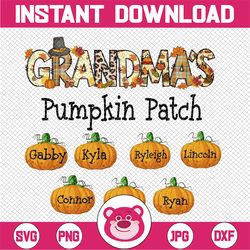 personalized grandma's pumpkin patch png, custom grandma nana mimi autumn, grandma png with grandkids names, fall mimi p
