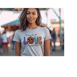 teach, love inspre, elementary teacher, retro teacher shirt, educators shirt, inspirational teacher tee, floral teacher