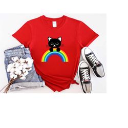 rainbow cat shirt, cute cat tee, dark kitty shirt, cat lover gift, funny cat shirt, shirt for animal lover, retro cat sh