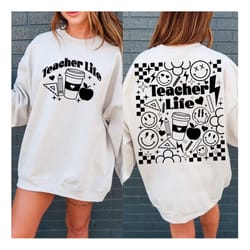 retro teacher life svg, teacher svg, teacherlife sublimation design svg, retro teacher svg, front and back teacher svg,