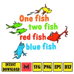 one fish two fish red fish blue fish png , dr. seuss quotes cat in the hat svg clipart, cricut, digital vector cut file