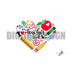 teacher life heart design school supplies svg png cricut silhouette education