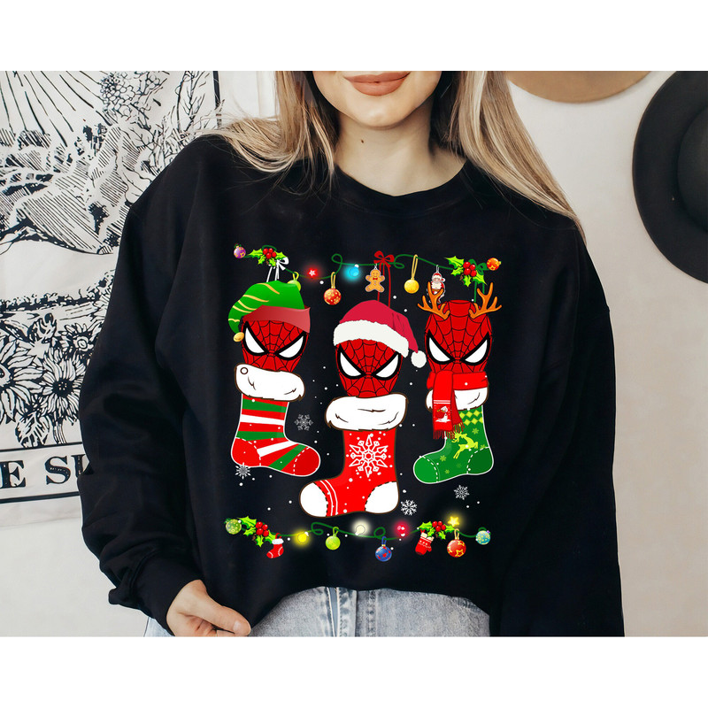 Marvel Spider-man On Socks Christmas Lights Gift Funny Xmas Holiday Shirt, Disneyland Matching Christmas Group Shirts, Xmas Squad.jpg