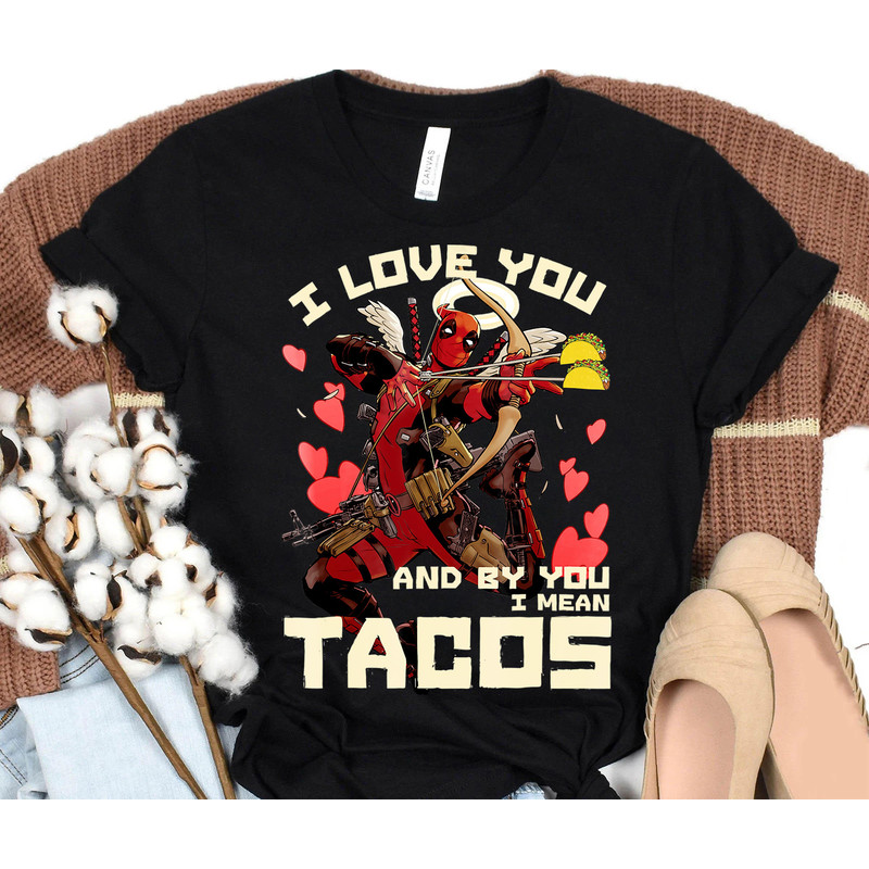 Marvel Deadpool Cupid Love For Tacos Graphic Shirt, Disneyland Family Matching Shirt, Marvel Comic Shirt, WDW Epcot Theme Park Shirt.jpg