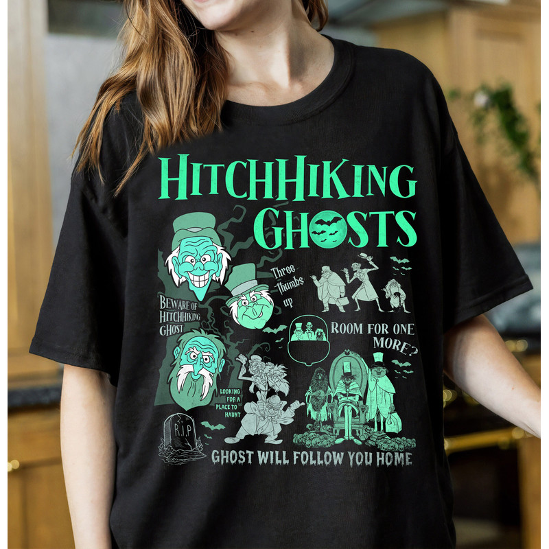 Retro Hitchhiking Ghosts The Haunted Mansion Shirt, Disney Foolish Mortal Halloween T-shirt, Disney Halloween Matching Family Shirts.jpg