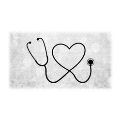 medical clipart: simple easy black stethoscope shaped into heart for doctors, nurses, surgeons hospitals,  - digital dow