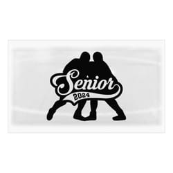 educational clipart: black two wrestlers with cutout word 'senior' and date of '2024' on baseball swoosh - digital downl