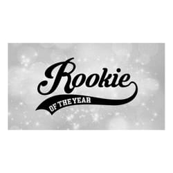 sports clipart: baseball style swoosh word 'rookie' with 'of the year' cutour in block type for 1st birthday - digital d