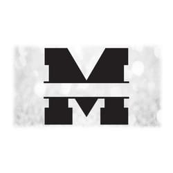word clipart: single capital letter 'm' initial or monogram in black bold college style split name frame - digital downl