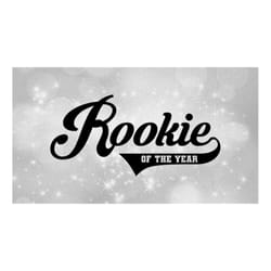 sports clipart: baseball style swoosh word 'rookie' with 'of the year' cutour in block type for 1st birthday - digital d