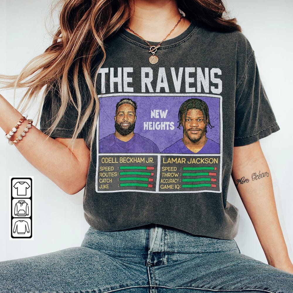 Ravens New Heights Retro Football Jam Shirt, Lamar Jackson And Odell Beckham Jr, Baltimore Homage Bootleg Merch Vintage Unisex 1910 VCT.jpg