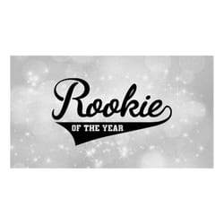 sports clipart: baseball style swoosh word 'rookie' w/ 'of the year' in block cutout type - good for 1st birthday - digi
