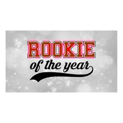 sports clipart: layered word 'rookie' in block type with 'of the year' with baseball style swoosh underline - digital do