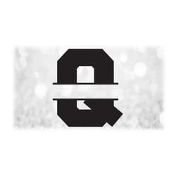 word clipart: single capital letter 'q' initial or monogram in black bold college style split name frame - digital downl