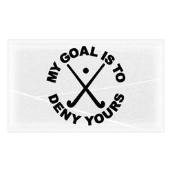 sports clipart: black round words 'my goal is to deny yours' with crossed field hockey sticks and ball - digital downloa