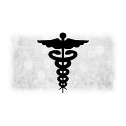 medical clipart: black simple medical caduceus symbol silhouette for medicine, doctors, nurses, hospital staff - digital