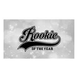sports clipart: baseball style swoosh word 'rookie' w/ 'of the year' in black outline and black/white layers - digital d