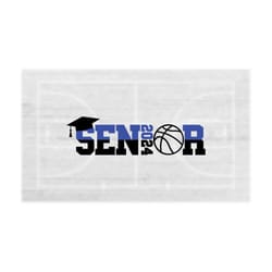 sports clipart: black & blue word 'senior' in collegiate style with year 2024 and basketball outline 'o' - digital downl