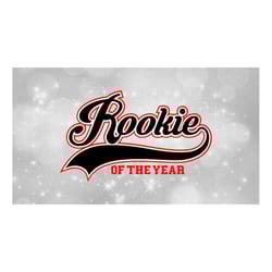 sports clipart: baseball style swoosh word 'rookie' w/ 'of the year' in block type - black, white and red layers - digit