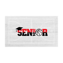 sports clipart: black & red word 'senior' in collegiate style with year 2024 and basketball outline 'o' - digital downlo