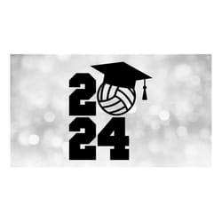 educational clipart: black bold year '2024' varsity style w/ graduation cap and volleyball as letter '0' - digital downl