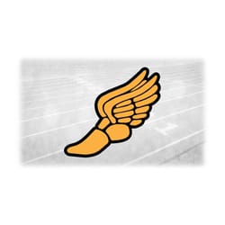 sports clipart: yellow / gold on black layered winged running shoe outline from mercury / hermes 'track & field' - digit