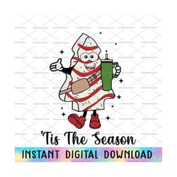 tis the season svg, little debbie christmas tree cake stanley tumbler inspired belt bag design download tree cake retro, merry christmas svg