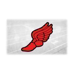 sports clipart: red on black layered winged running shoe outline from mercury / hermes 'track & field', events - digital