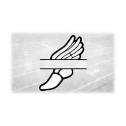 sports clipart: white on black layered winged running shoe split name frame from mercury / hermes 'track & field' - digi