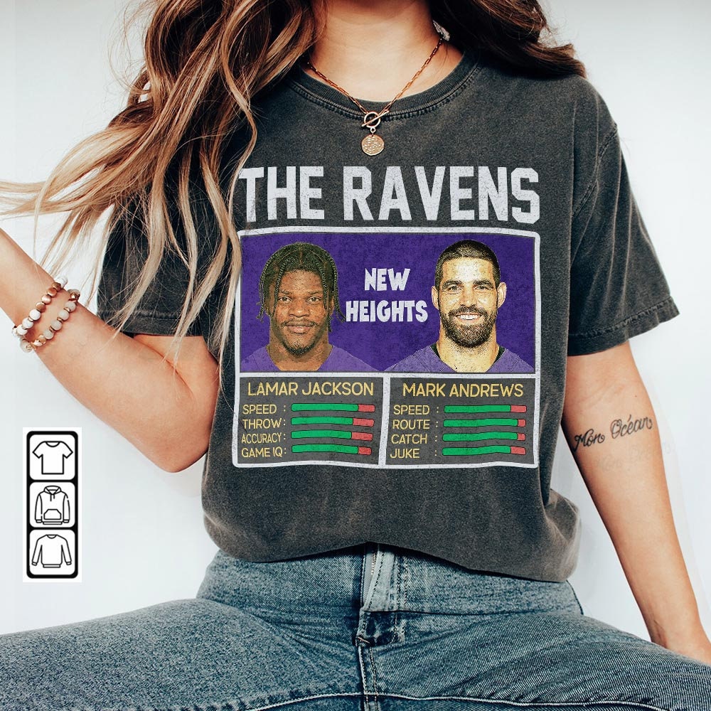 Ravens New Heights Retro Football Jam Shirt, Lamar Jackson And Mark Andrews, Baltimore Homage Bootleg Style Merch Vintage Unisex 1810 VCT.jpg