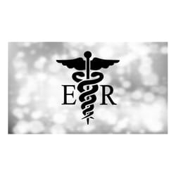 medical clipart: black simple medical caduceus symbol silhouette with letters 'er' for emergency room or urgent - digita