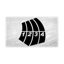 sports clipart: track and field black four-lane track with lane numbers in perspective - change color yourself - digital