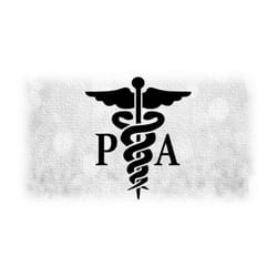 medical clipart: black simple medical caduceus symbol silhouette with letters 'pa' for physician assistant - digital dow