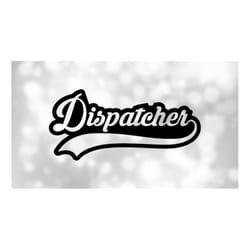 sports clipart: word 'dispatcher' in fancy script letters with baseball style swoosh underline cutout of black - digital