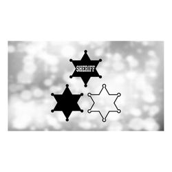shape clipart: black solid/outline 6-point equilateral sheriff's badge star with round tips - 'sheriff' cutout - digital