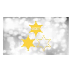 shape clipart: gold solid/outline 6-point equilateral sheriff's badge star with round tips - 'sheriff' cutout - digital
