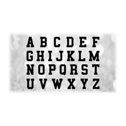 sports clipart: alphabet letter templates grouped on one single sheet - bold black block - digital download svg - not in