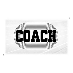 sports clipart: black track & field word 'coach' in bold college letters over track lane silhouette - digital download s