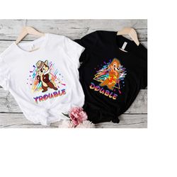 retro 90s chip n dale double trouble shirt, disney family vacation shirt, disney couple tee, double trouble tee,disney c