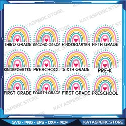 back to school rainbow bundle, hello school svg, kindergarten, instant download