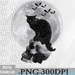 black cat skull moon gothic graphic scary halloween svg, eps, png, dxf, digital download