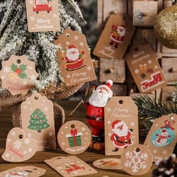 50pcs, christmas gift box decoration tag with twines christmas card tag christmas tree card santa claus tag, christmas d