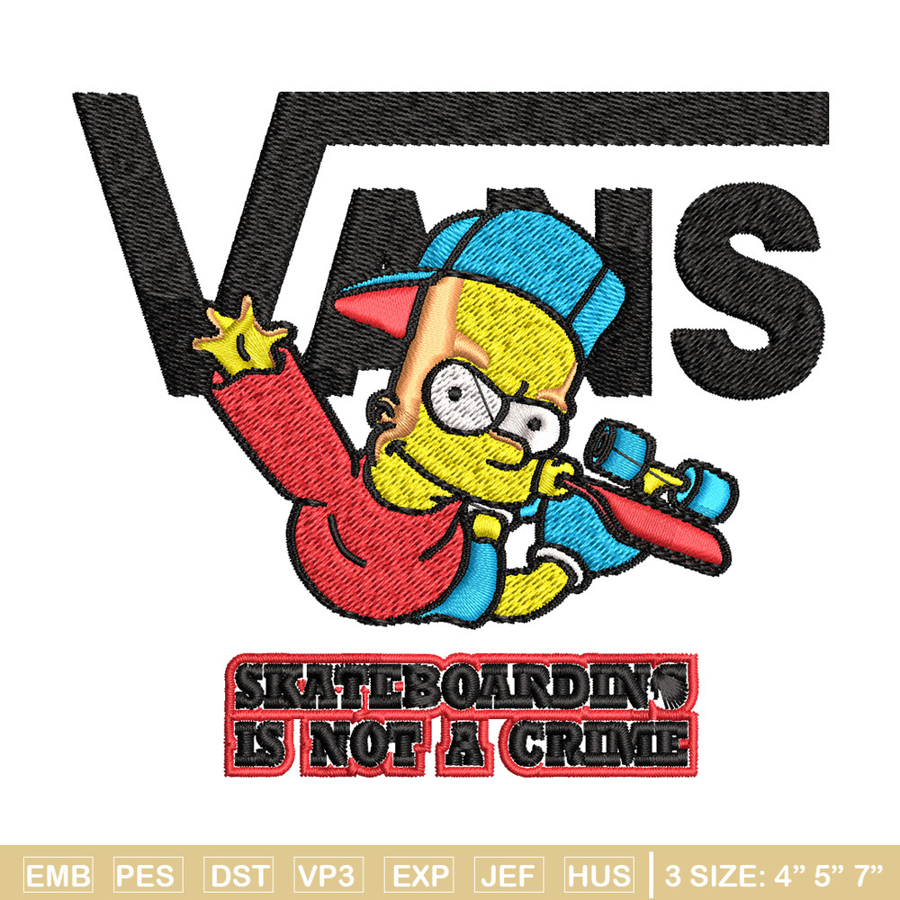 Bart Simpson Vans Embroidery design, Simpson Embroidery, cartoon design, Embroidery File, Instant download..jpg
