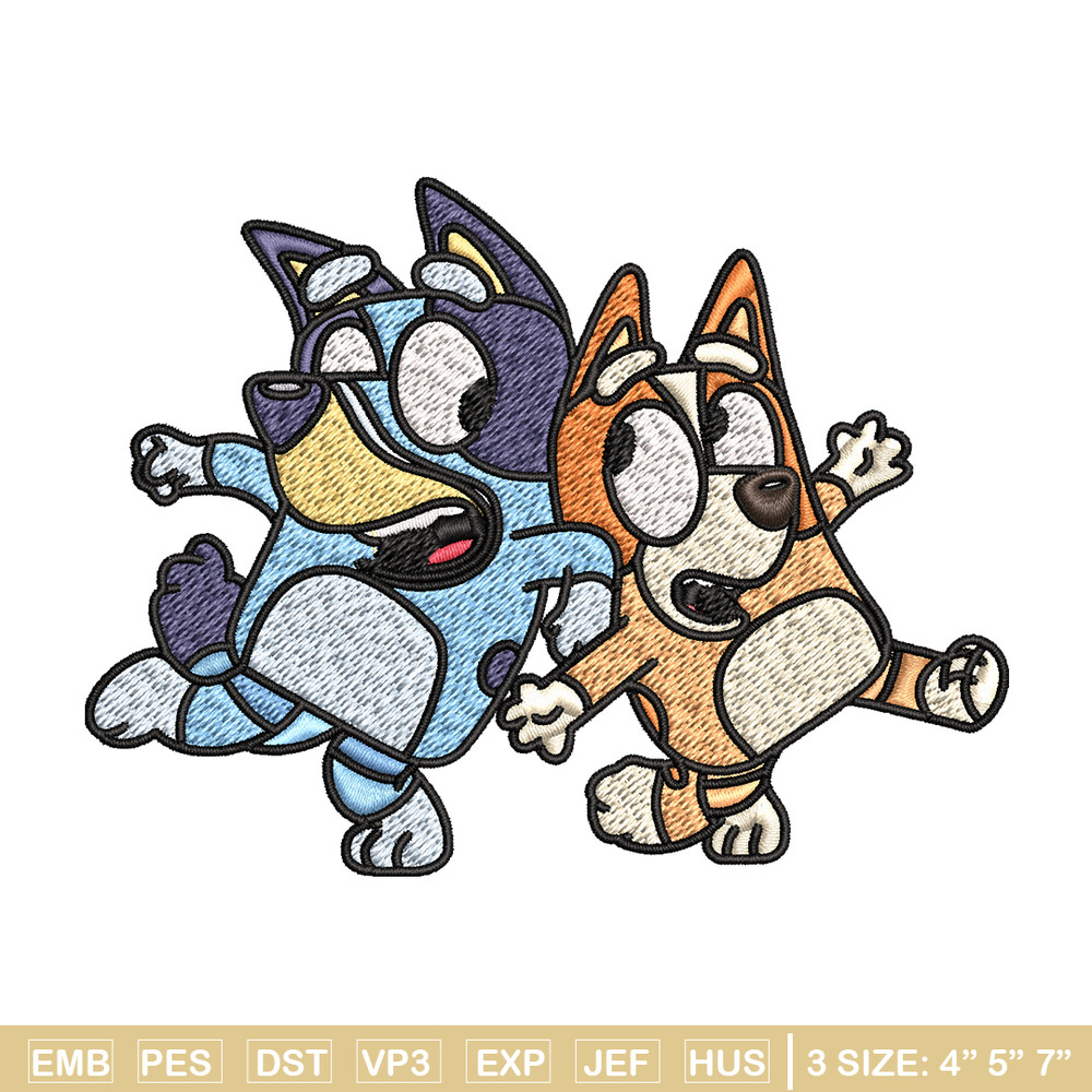 Bingo and Bluey Embroidery, Bluey Embroidery, Embroidery File, cartoon design, cartoon shirt, Digital download..jpg
